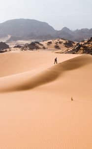 Preview wallpaper desert, sand, heat, person, traveler