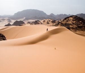 Preview wallpaper desert, sand, heat, person, traveler