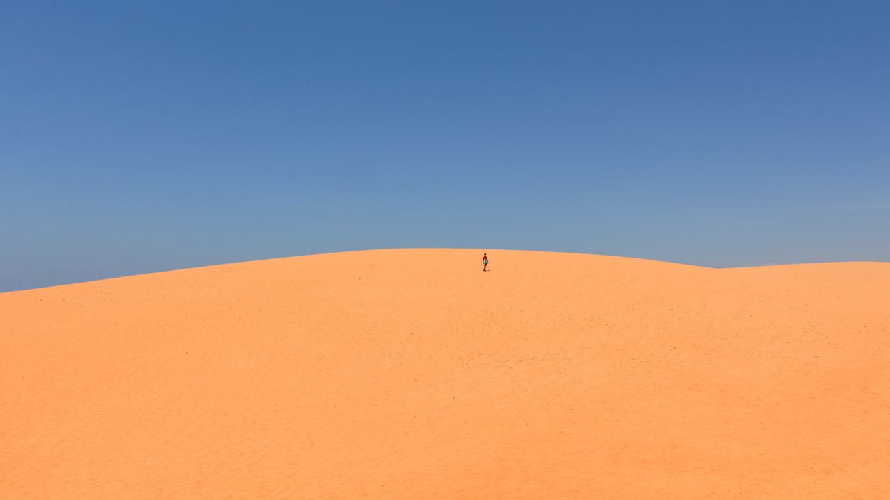 Wallpaper desert, sand, man, hill, sky, clean