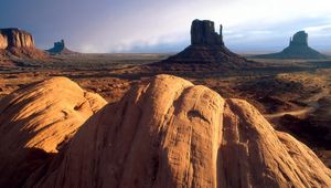 Preview wallpaper desert, sand, stones, canyon, blocks