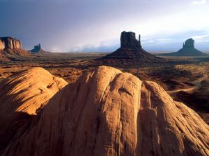 Preview wallpaper desert, sand, stones, canyon, blocks