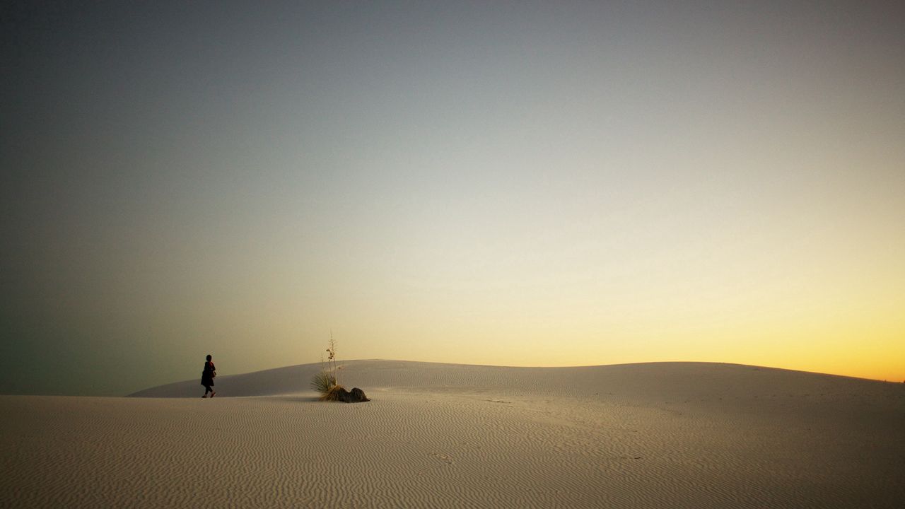 Wallpaper desert, sand, traveler, evening, decline