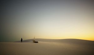 Preview wallpaper desert, sand, traveler, evening, decline