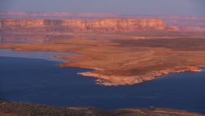 Preview wallpaper desert, sea, canyons, land, coast