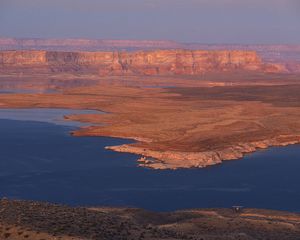 Preview wallpaper desert, sea, canyons, land, coast