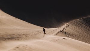 Preview wallpaper desert, silhouette, alone, sand, dunes