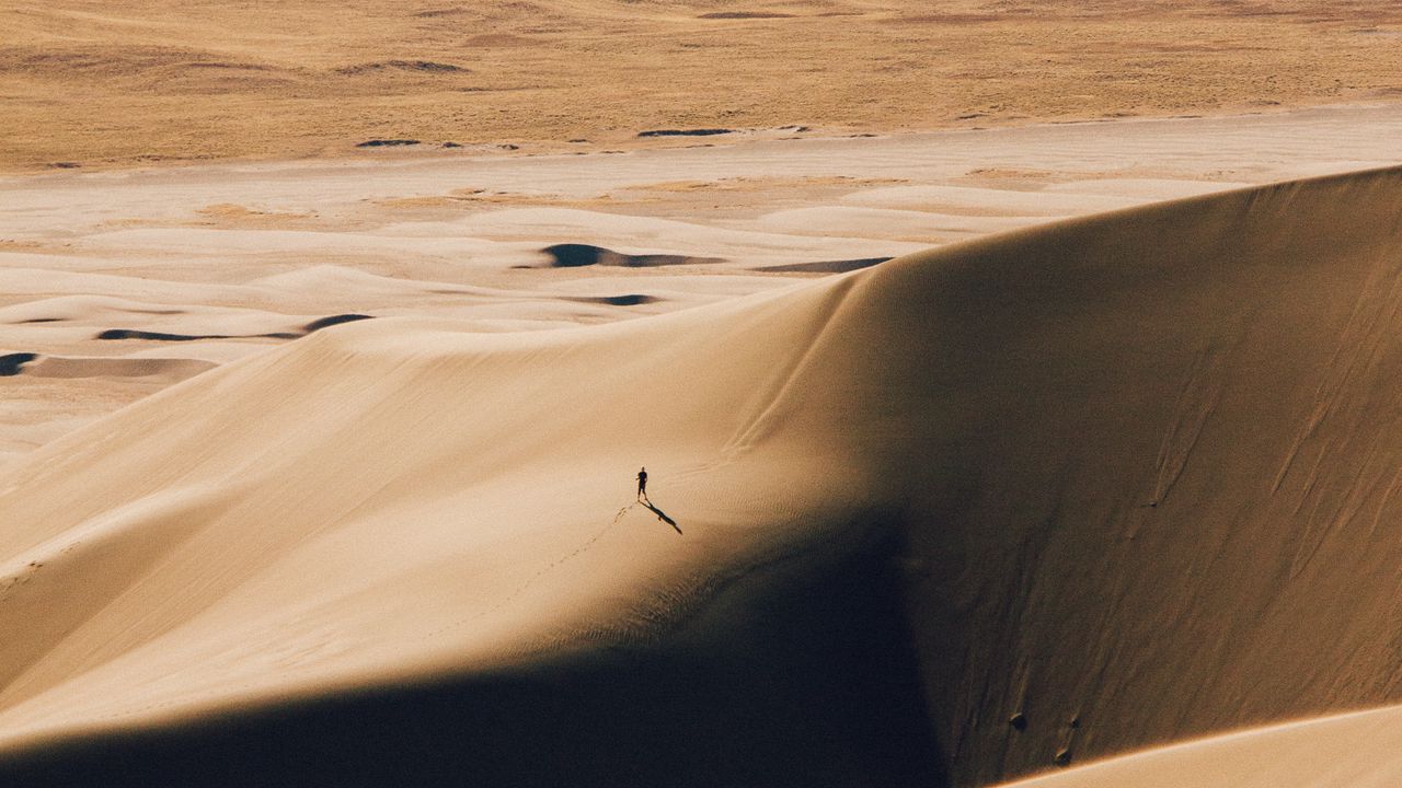 Wallpaper desert, silhouette, dunes, relief