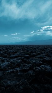 Preview wallpaper desert, stones, mountains, fog, landscape