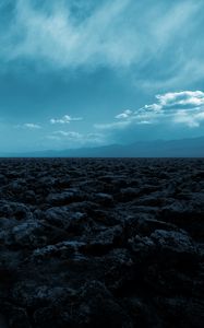 Preview wallpaper desert, stones, mountains, fog, landscape