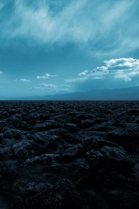 Preview wallpaper desert, stones, mountains, fog, landscape