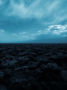 Preview wallpaper desert, stones, mountains, fog, landscape