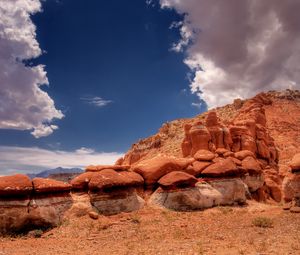 Preview wallpaper desert, stones, sky, clouds