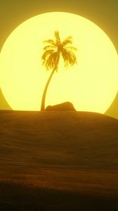 Preview wallpaper desert, sun, palm tree, hill, art