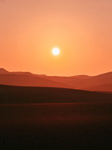 Preview wallpaper desert, sunset, hills, sand, dusk