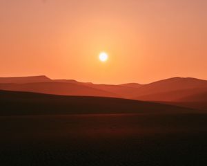 Preview wallpaper desert, sunset, hills, sand, dusk