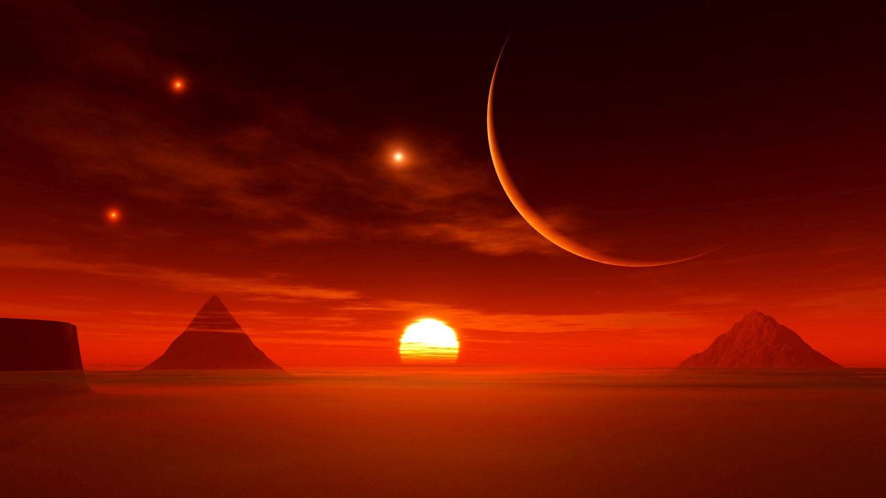 Wallpaper desert, sunset, sun, landscape