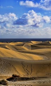 Preview wallpaper desert, traces, sand, sky, clouds