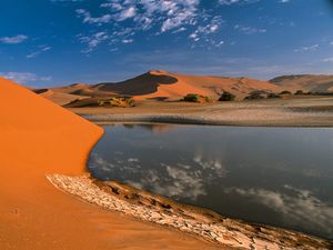 Preview wallpaper desert, water, sand, sky, reflexion