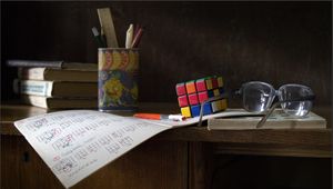 Preview wallpaper desk, glasses, instruction, rubiks cube