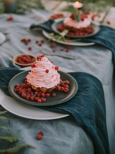 Preview wallpaper dessert, cupcake, cream, raspberries, berries