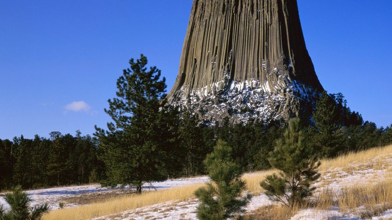 Wallpaper devils tower national monument, wyoming, mountain, trees