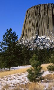 Preview wallpaper devils tower national monument, wyoming, mountain, trees