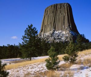 Preview wallpaper devils tower national monument, wyoming, mountain, trees