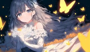 Preview wallpaper girl, flowers, anime, art, light