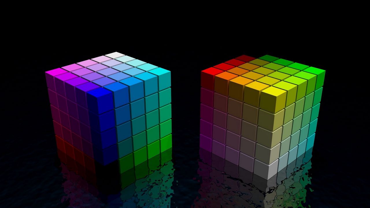 Wallpaper dice, cube, colorful, bright, black, space