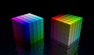 Preview wallpaper dice, cube, colorful, bright, black, space