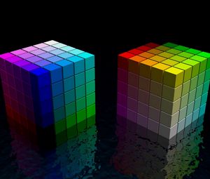 Preview wallpaper dice, cube, colorful, bright, black, space