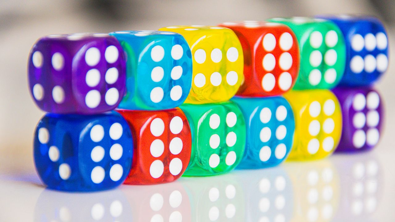 Wallpaper dice, game, cubes, colorful, reflection