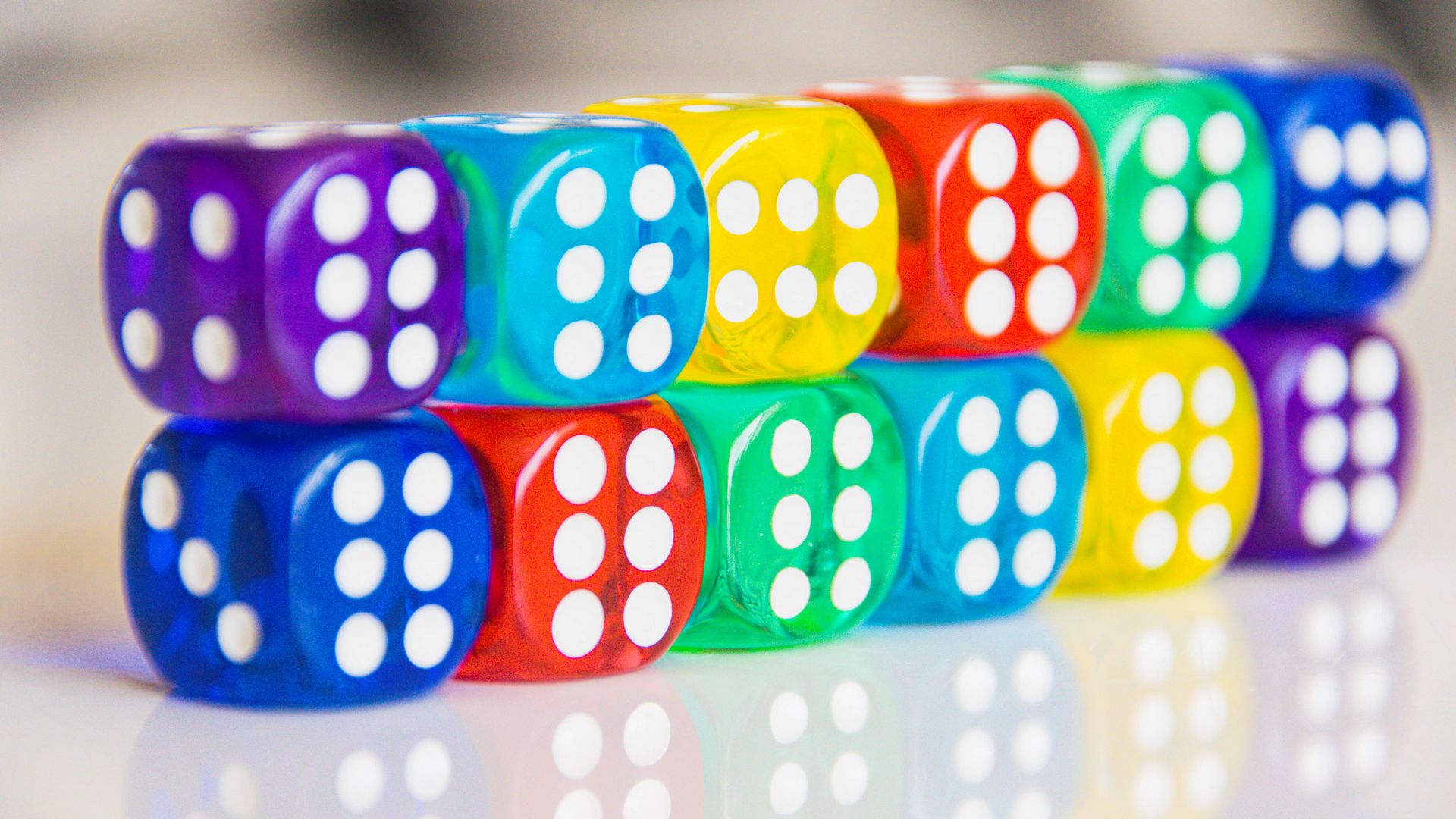 1920x1080 Wallpaper dice, game, cubes, colorful, reflection