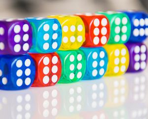 Preview wallpaper dice, game, cubes, colorful, reflection