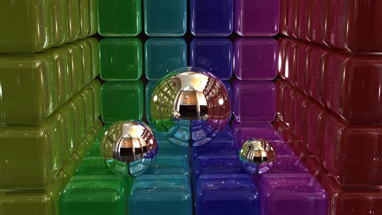 Wallpaper digital art, 3d, balls, cubes