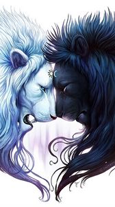 Preview wallpaper digital art, white lion, black lion