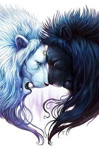 Preview wallpaper digital art, white lion, black lion