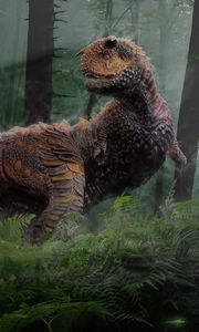 Preview wallpaper dinosaur, grass, trees, reptiles, mesozoic era
