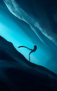 Preview wallpaper diver, depth, cave, ocean, underwater, art