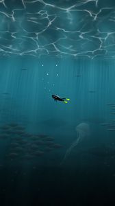Preview wallpaper diver, diving, sea, depth, underwater world, art
