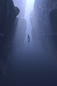 Preview wallpaper diver, rocks, underwater, dark, art