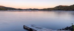 Preview wallpaper dock, lake, shore, flowers, sunset, nature