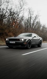 Preview wallpaper dodge challenger, dodge, car, muscle car, gray, road