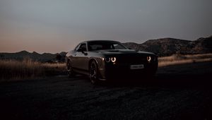 Preview wallpaper dodge challenger, dodge, car, black, dark, dusk