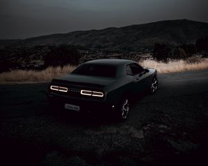 Preview wallpaper dodge challenger, dodge, car, black, tailights, night