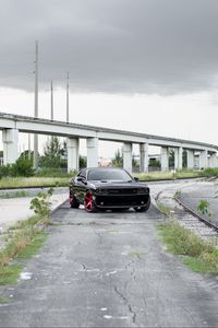 Preview wallpaper dodge challenger, dodge, car, black, front view