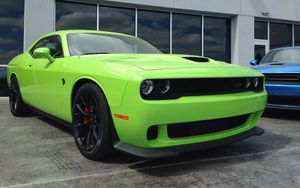 Preview wallpaper dodge challenger, dodge, car, green, front view, wheel