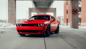 Preview wallpaper dodge challenger srt, dodge, car, sports car, red, front view