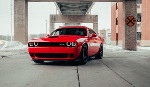 Preview wallpaper dodge challenger srt, dodge, car, sports car, red, front view