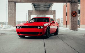 Preview wallpaper dodge challenger srt, dodge, car, sports car, red, front view